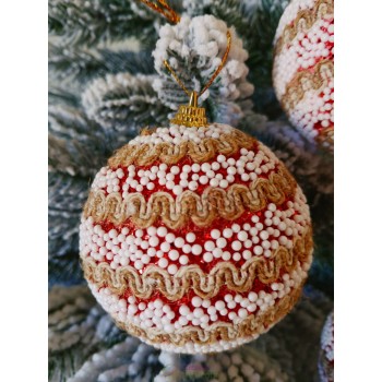 Новорічні кулі червоні у сніжку Ø80мм, ціна за набір 3 шт (SH261)